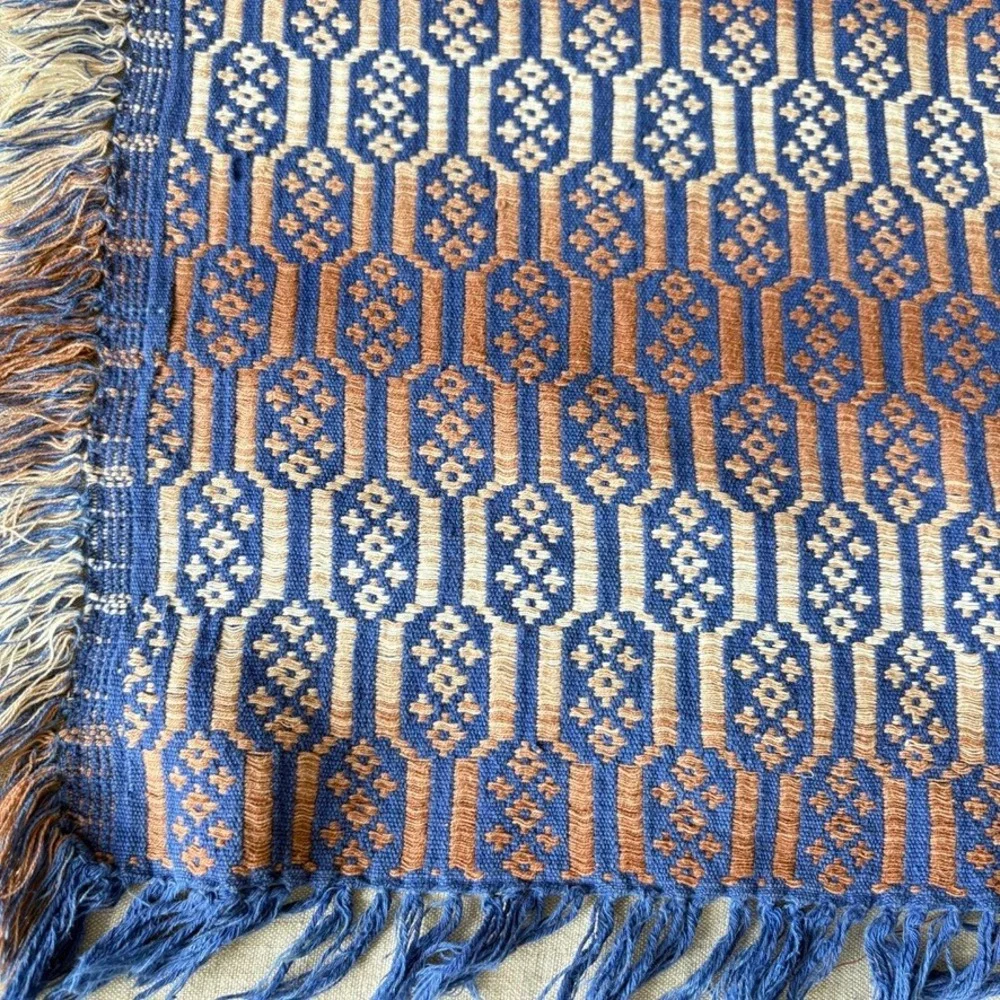 Vintage GIL TEX‎ Made in Pakistan Handwoven Blanket Purple Blue Geometric Throw